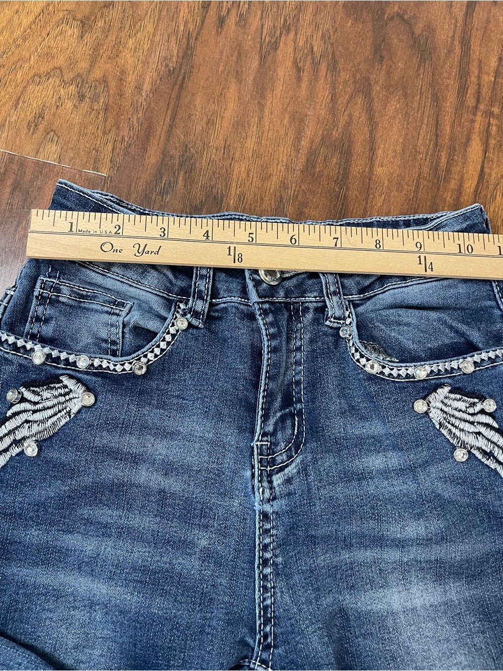 Sky Women's Boot Cut Jeans - Dark Blue with Embellished Skull Pocket - Picture 5 of 9